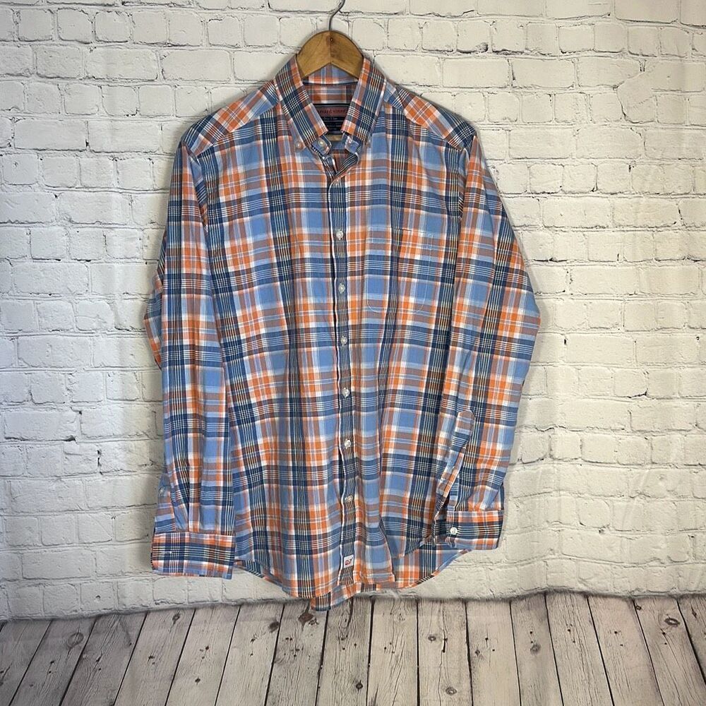 Vineyard‎ Vines Slim Fit Murray Shirt 100% Cotton Long Sleeve Blue Plaid Shirt M
